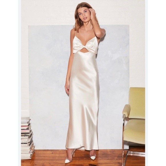 Fleur du Mal 100% silk Bow Slip Dress-Ivory NEW - Picture 1 of 10